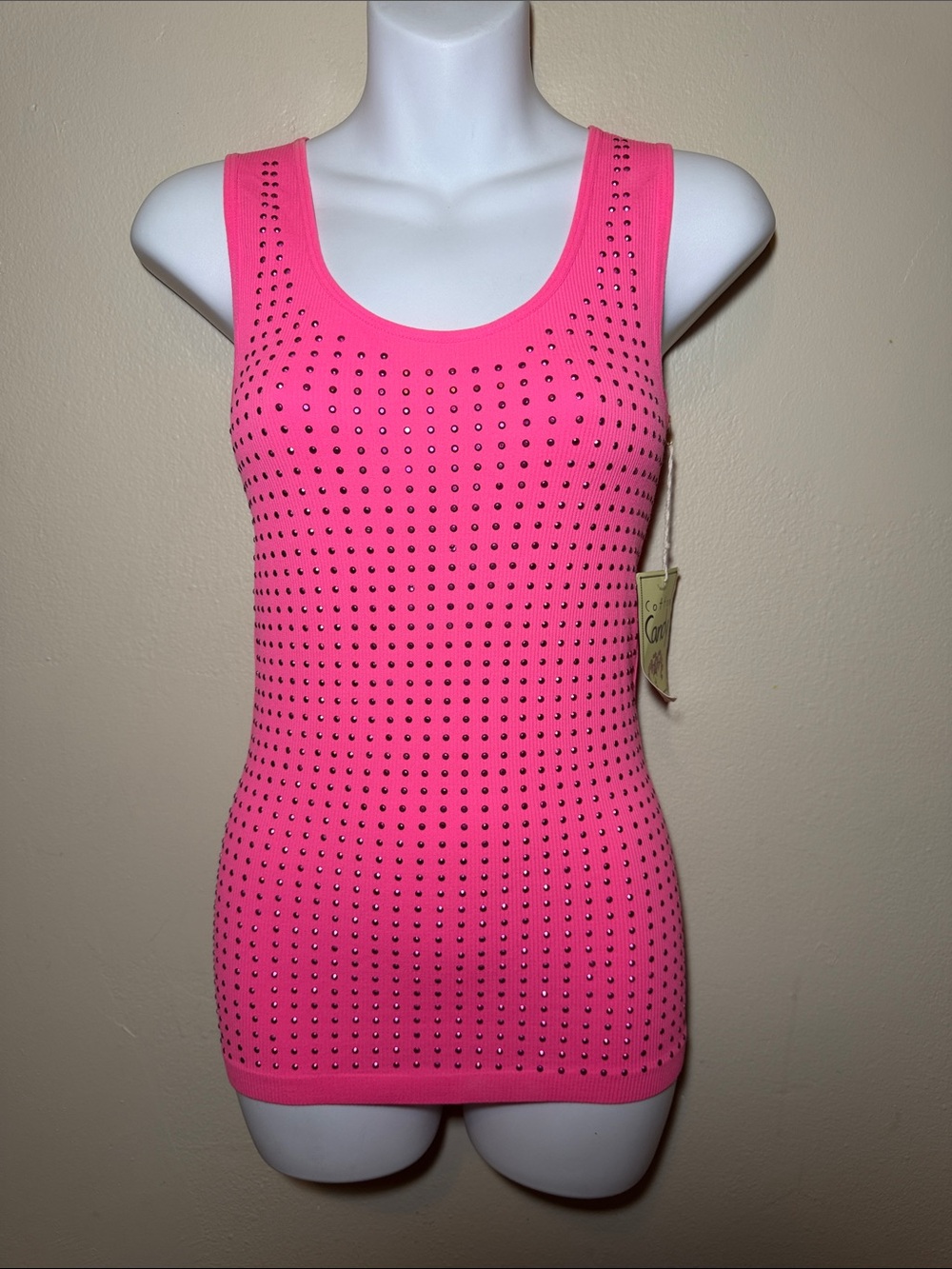 Cotton Candy Neon Pink Studded Ribbed Tank